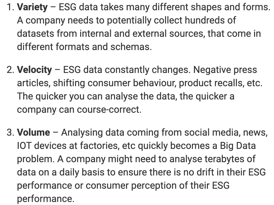 Variety, velocity, volume in ESG for AI